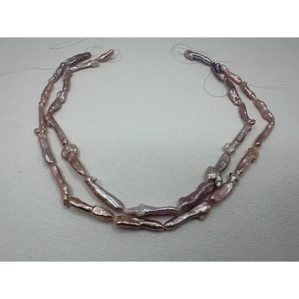 2 Strand Bundle Natural Pink Purple Biwa Stick Freshwater Pearls DIY Jewelry